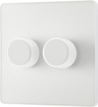 BG PCDCL82W Pearlescent White Evolve 2 Gang 200W Intelligent Trailing Edge Dimmer Switch - White Insert