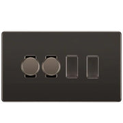 BG Screwless Black Nickel 4 Gang Switch 2x Trailing Edge LED Dimmer 2x Intermediate Custom Grid Switch by British General (BG-SCRL-BN-4G-CUSTOM-2x-Dimmer-2x-INT)