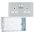 BG Screwless Polished Chrome 13A Double Switched Socket FPC22W with 25mm Steel Back Box