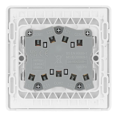BG Evolve Pearlescent White 20A 16AX 2-Way Triple Light Switch PCDCL43W with 35mm Steel Back Box