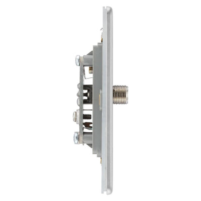 BG Screwless Brushed Steel Single Satellite Socket FBS64 with 25mm Steel Back Box