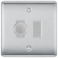 BG Brushed Steel 2 Gang Light Switch 1x Trailing Edge LED Dimmer 1x 2 Way Custom Switch