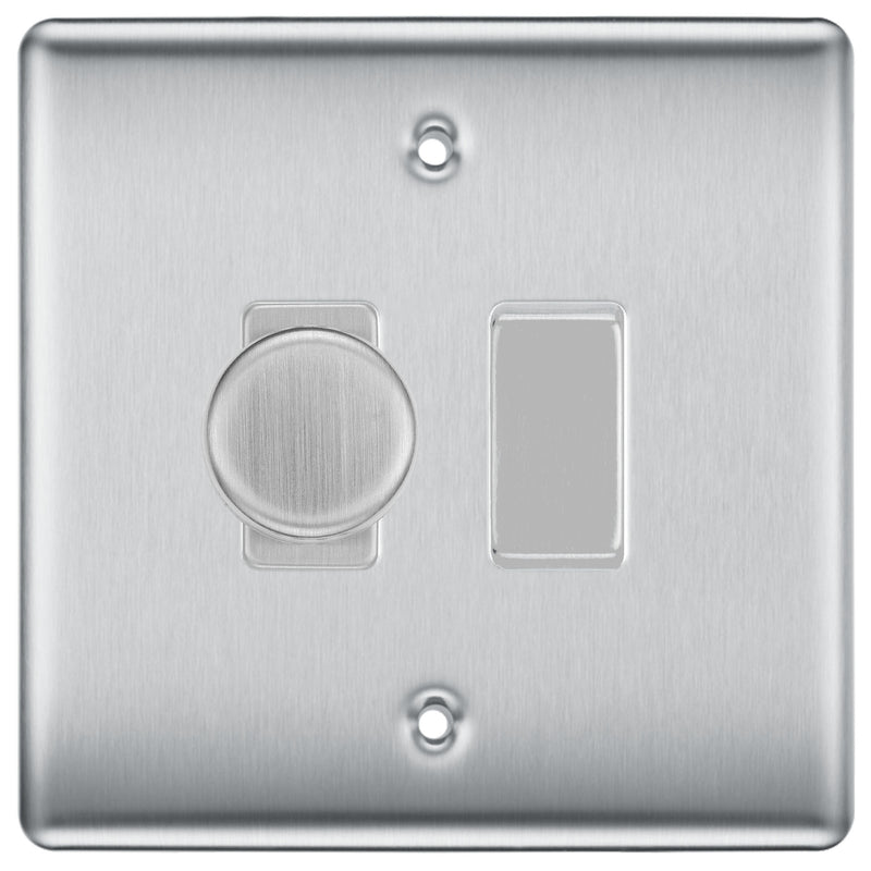 BG Brushed Steel 2G Switch 1x Trailing Edge LED Dimmer 1x Intermediate Switch