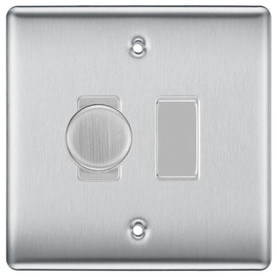 BG Brushed Steel 2G Switch 1x Trailing Edge LED Dimmer 1x Intermediate Switch by British General (BG-Nexus-BS-2G-CUSTOM-1x-Dimmer-1x-INT)