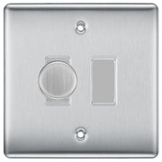 BG Brushed Steel 2G Switch 1x Trailing Edge LED Dimmer 1x Intermediate Switch by British General (BG-Nexus-BS-2G-CUSTOM-1x-Dimmer-1x-INT)