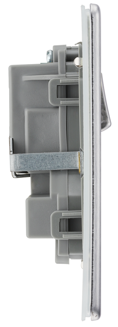 BG Electrical FBS22G Nexus Screwless Flat-Plate Double Switched Plug Socket Brushed Steel Grey Inserts 13A