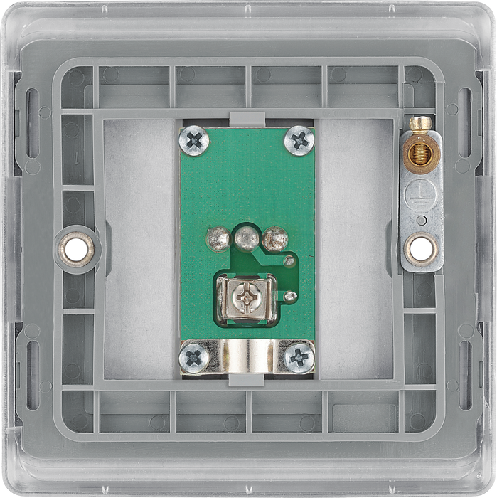 NBS62 Back - This single isolated coaxial socket from British General can be used for TV or FM aerial connections. An isolated aerial connection is ideal for use where a communal dish or aerial is used such as in a block of flats.