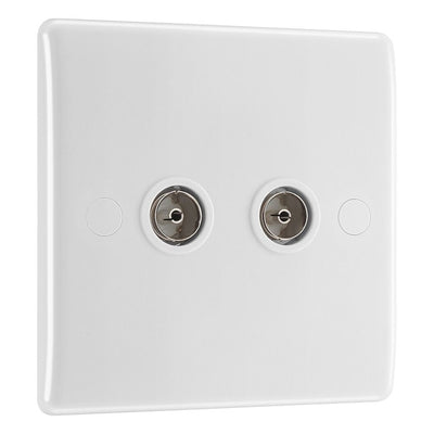 BG 861 Moulded Round Edge | White | 2 Gang Co-Axial TV Socket Outlet