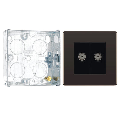 BG Screwless Black Nickel TV/FM Diplex Socket FBN66 with 25mm Steel Back Box