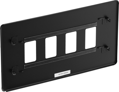 BG RFFB4 Screwless Matt Black Steel 4 Gang Front Cover Plate