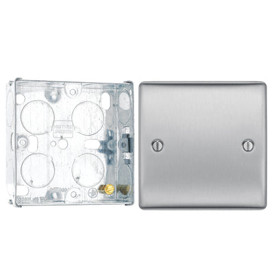 BG Nexus Brushed Steel Single Blank Plate NBS94 and 25mm Steel Back Box by British General (BG-NBS94+HGS02)