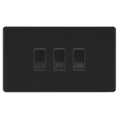 BG Screwless Matt Black 3 Gang Custom Appliance Grid Switch Panel Kitchen by British General (BG-Screwless-MB-Kitchen-Appliance-3Gang)