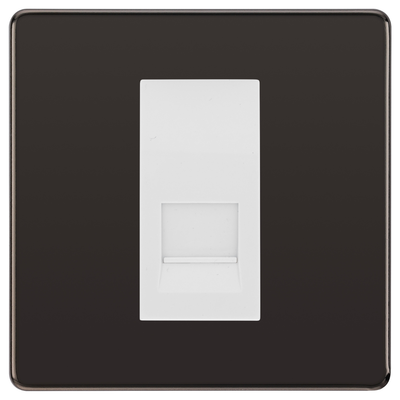 BG Screwless Black Nickel Single Master Telephone Socket – White Insert