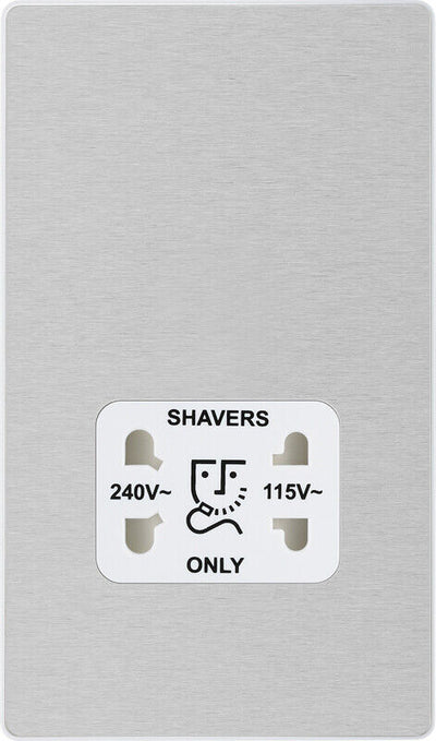 Switches: BG Evolve Brushed Steel Screwless Switches & Sockets White Insert Range PCDBS12W - Single Light Switch 20A by British General (BG-EVOLVE-BRUSHED-STEEL-PCDBS12W)