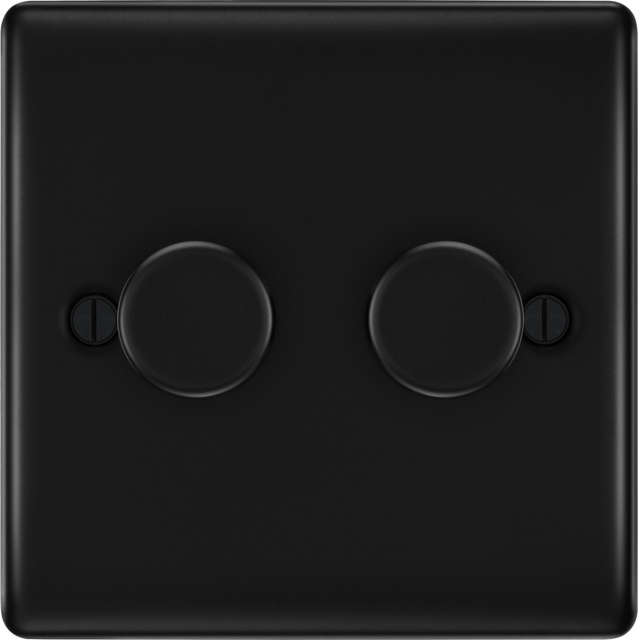 BG NFB82 Nexus Metal Matt Black 2 Gang 200W 2 Way Push On-Off Intelligent LED Dimmer Switch
