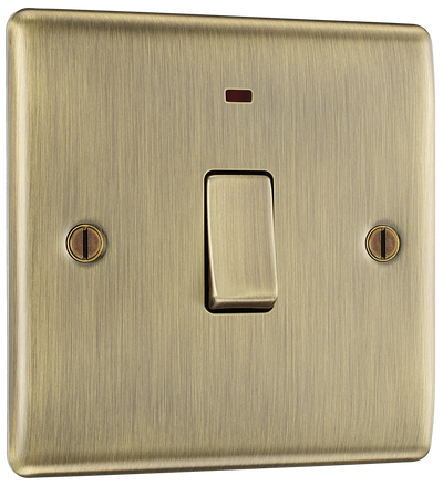 BG NAB31 Nexus Metal Antique Brass 1 Gang 20A 2 Pole Neon Switch