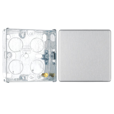 BG Screwless Brushed Steel Single Blank Plate FBS94 with 25mm Steel Back Box by British General (BG-FBS94+HGS02)