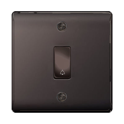 BG Black Nickel 1 Gang Bell Push Switch – Retractable with Bell Symbol by British General (Nexus-BN-Bell-Symbol-1G)