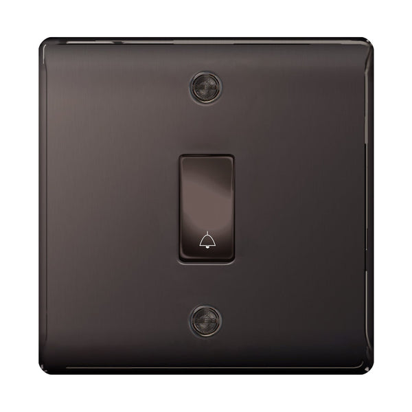 BG Black Nickel 1 Gang Retractable Bell Switch with Bell Symbol Door