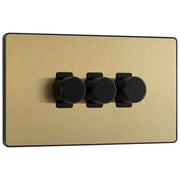 BG Evolve Satin Brass 3 Gang Custom Grid Dimmer Light Switch PCDSB83B by British General (Evolve-SB-CUSTOM-3GANG-3xDIMMER)