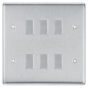 BG Brushed Steel 6 Gang 2 Way Custom Grid Light Switch with Back Box Included by British General (BG-NEXUS-BS-6G-CUSTOM-LIGHT-SWITCH)