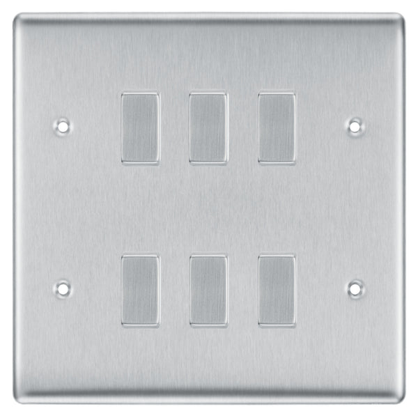 BG Brushed Steel 6 Gang Light Switch Custom Switch