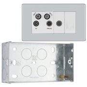 BG Screwless Polished Chrome Quadplex TV FM SAT (x2) FPC69 with 35mm Steel Back Box