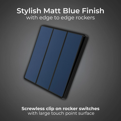 BG Evolve Matt Blue 3 Gang 2-Way 20A Edge to Edge Rocker Light Switch | PCDDB43EB by British General (BG-PCDDB43EB)
