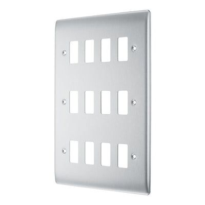 BG RNBS12 Nexus Grid Brushed Steel 12 Module Front Plate