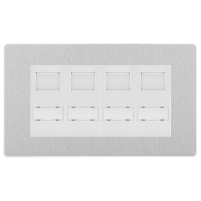BG Evolve Brushed Steel 4 Gang RJ45 Cat6 Data Socket White Inserts
