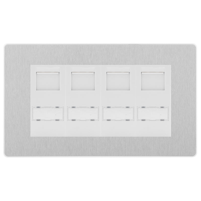 BG Evolve Brushed Steel 4 Gang RJ45 Cat6 Data Socket White Inserts