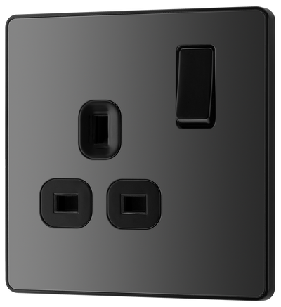 Switches: BG Evolve Black Chrome Screwless Switches & Sockets Black Inserts Full Range PCDBC12B - Single Light Switch 20A by British General (BG-EVOLVE-BLACK-CHROME-PCDBC12B)