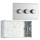 BG Screwless Brushed Steel 200W 2 Way Triple Trailing Edge Dimmer Switch FBS83 with 35mm Steel Back Box