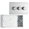 BG Screwless Brushed Steel 200W 2 Way Triple Trailing Edge Dimmer Switch FBS83 with 35mm Steel Back Box