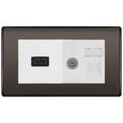 BG Nexus Black Nickel Media Wall Plate TV Aerial, HDMI & CAT6 Outlet - White Insert