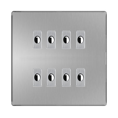 BG Nexus Screwless Brushed Steel 8 Gang Flex Outlet Socket