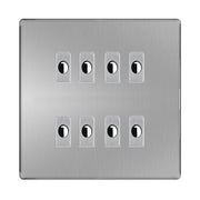 BG Nexus Screwless Brushed Steel 8 Gang Flex Outlet Socket by British General (BG-SCL-BS-8G-FLEX-OUTLET-SOCKET)