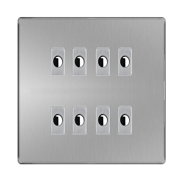 BG Nexus Screwless Brushed Steel 8 Gang Flex Outlet Socket