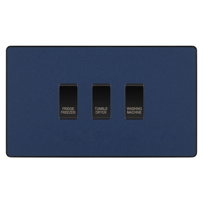 BG Evolve Matt Blue Custom Appliance Grid Switch 3 Gang Screwless
