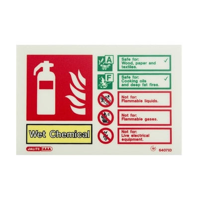 Extinguishers & Equipment: Photoluminescent Wet Chemical Fire Extinguisher Signs Landscape: 105x150mm by Jalite signs (SAFELINCS-JS6407ID)