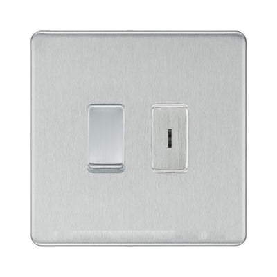 BG Screwless Brushed Steel 2 Gang 2 Way Single Pole Key Switch with 2 Way Single Pole Switch by British General (BG-SCL-BS-2G-1x-KS-1x-SP)