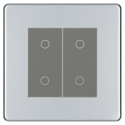 BG Nexus Screwless Polished Chrome Double Master Touch Dimmer Switch Grey Inserts FPCTDM2G by British General (BG-EMTDMG+FPCEMS2)