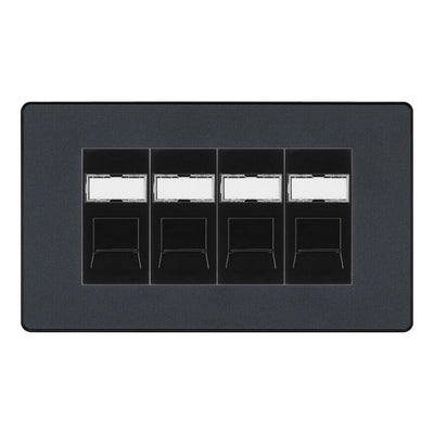 BG Evolve Matt Grey 4 Gang RJ45 Cat6 Data Socket Outlet Black Inserts
