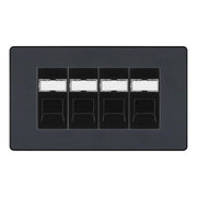 BG Evolve Matt Grey 4 Gang RJ45 Cat6 Data Socket Outlet Black Inserts by British General (BG-PCDMGRJ454B)