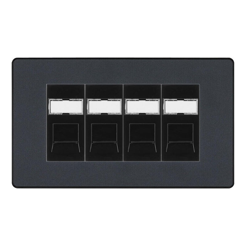BG Evolve Matt Grey 4 Gang RJ45 Cat6 Data Socket Outlet Black Inserts