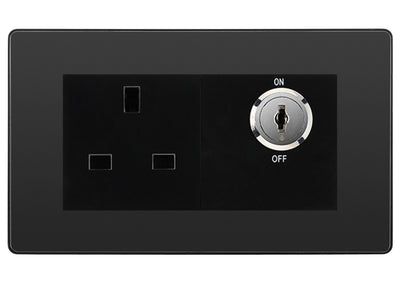 BG Evolve Black Chrome 13A Double Pole Key Controlled Socket – Black Inserts