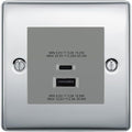 BG Nexus Polished Chrome 45W USB Wall Socket Euro Module USB-A & C - Grey Insert