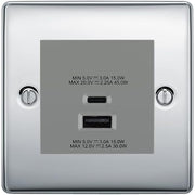 BG Nexus Polished Chrome 45W USB Wall Socket Euro Module USB-A & C - Grey Insert by British General (BG-NPCEMS2+EMUSBAC45G)