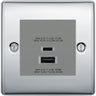 BG Nexus Polished Chrome 45W USB Wall Socket Euro Module USB-A & C - Grey Insert by British General (BG-NPCEMS2+EMUSBAC45G)