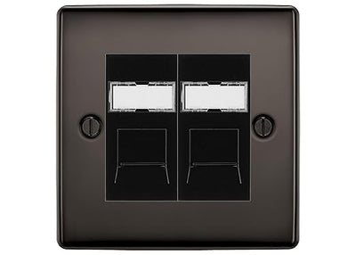BG Nexus Metal Black Nickel 2 Gang RJ45 Data Socket NBNRJ452B Black Inserts by British General (BG-NBNRJ452B)